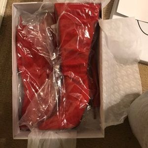 Dominique red thigh high heels/boots